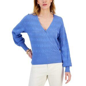 INC International Concepts Womens Small Crochet Surplice Sweater Peri Blue $59